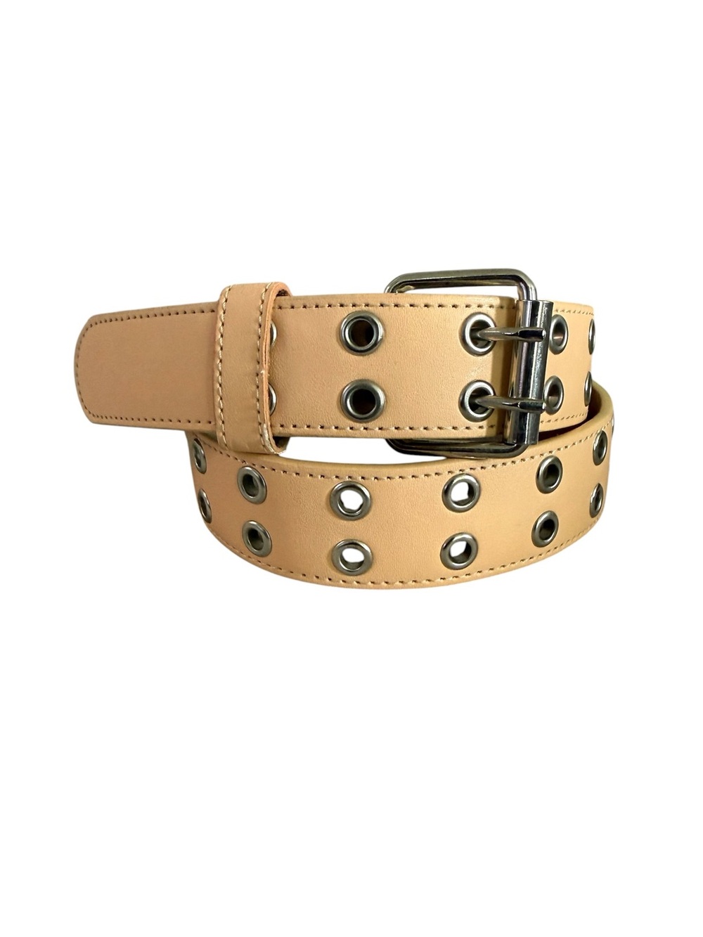 Vintage Double Grommet Belt Tan Peach & Silver Punk Rock Y2K Skater